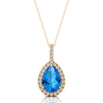 Swiss Blue Topaz Teardrop Pendant with Diamond Halo - GeumJewels