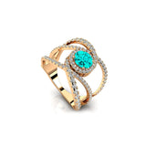 Solitaire Round Paraiba Tourmaline Cocktail Diamond Ring - GeumJewels
