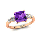 Princess Cut Amethyst Graduating Accent Diamond Ring - GeumJewels