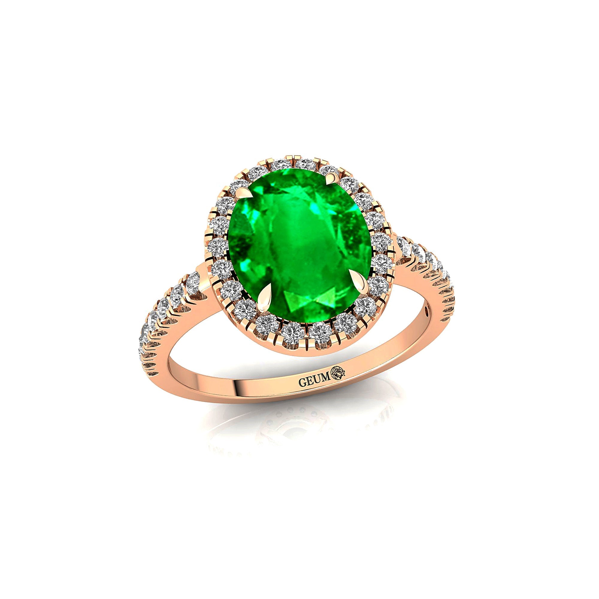 Oval Solitaire Emerald Halo Diamond Engagement Ring - GeumJewels
