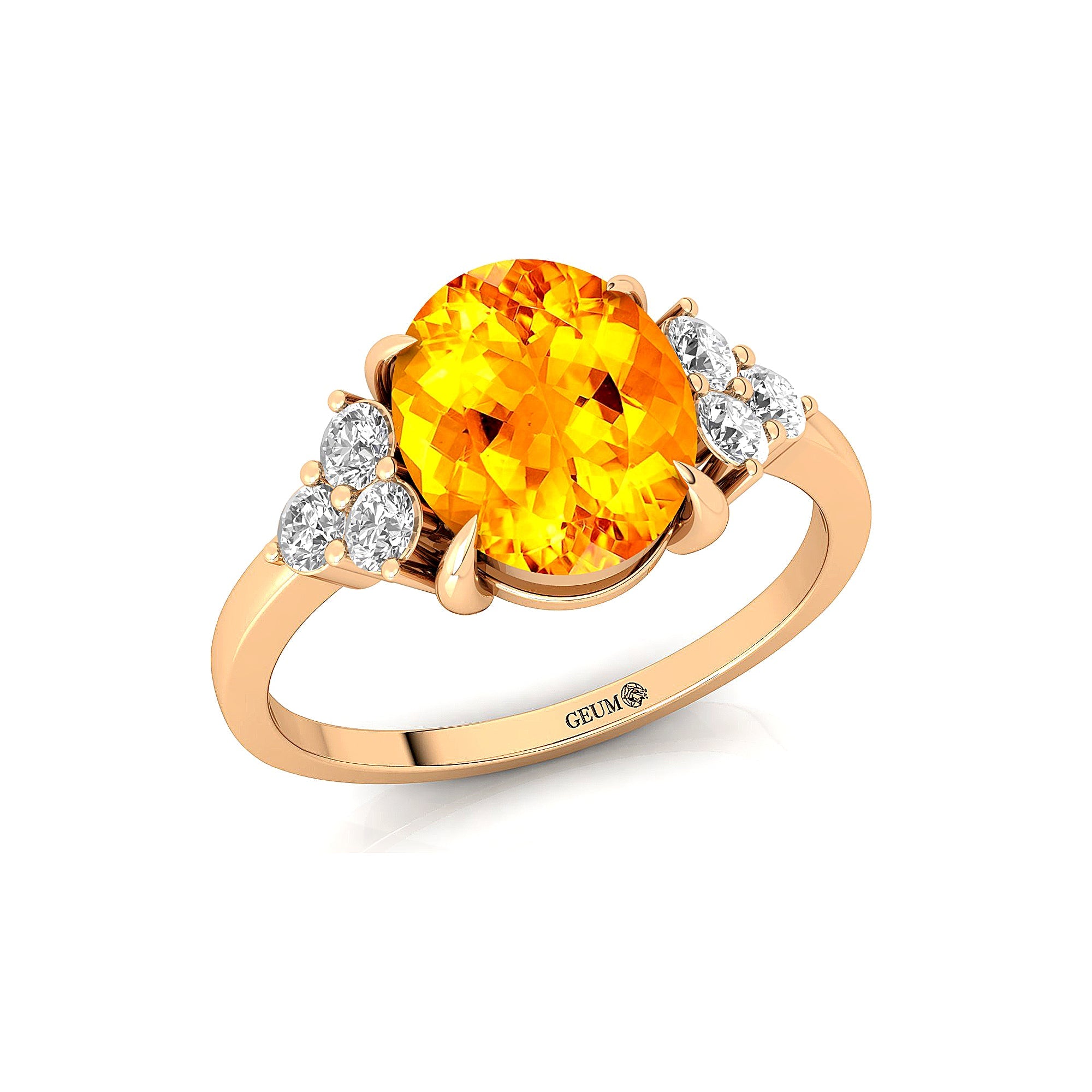 Trio Diamond Engagement Ring with Oval Cut Citrine - GeumJewels