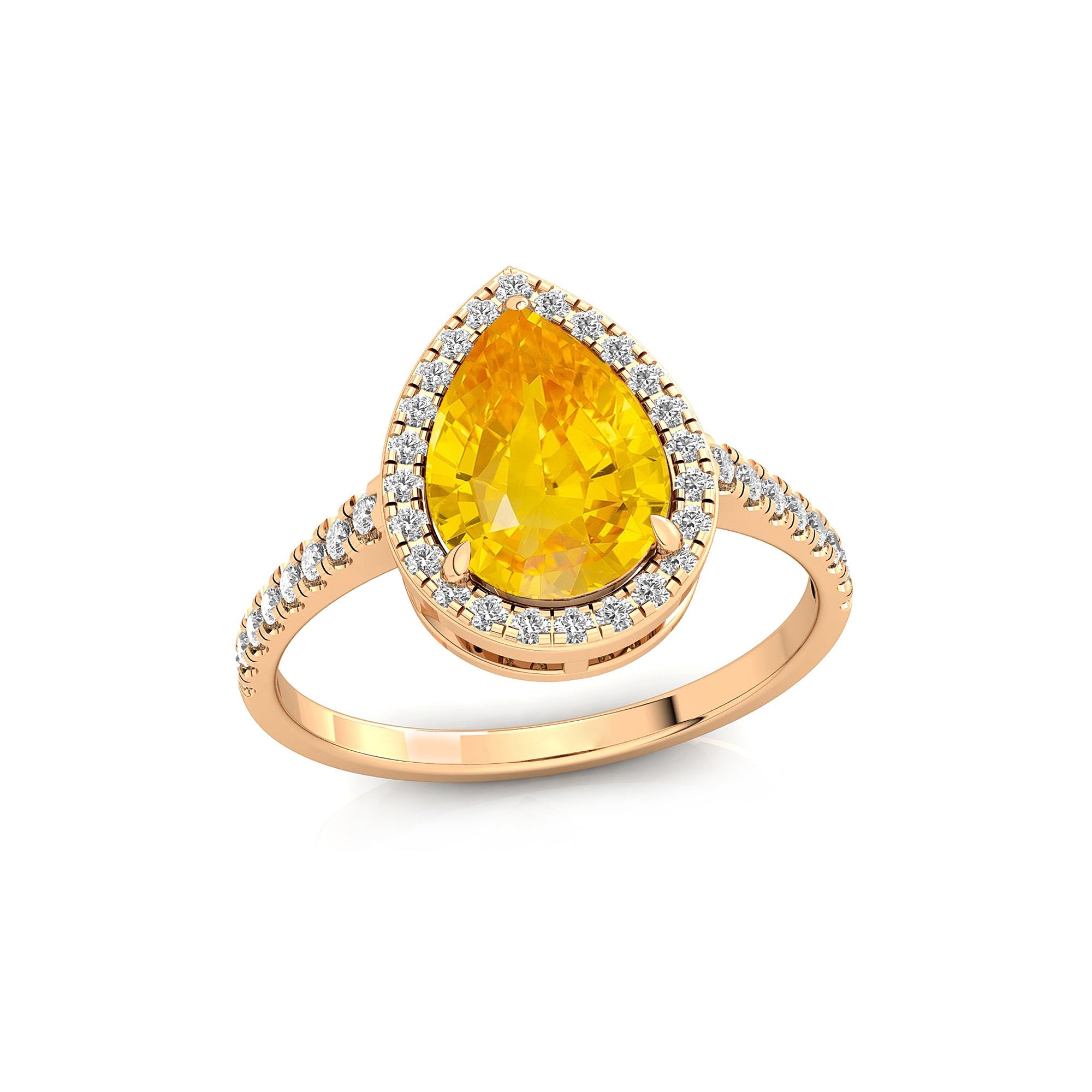 Classic Pear Shaped Yellow Sapphire Halo Diamond Engagement Ring - GeumJewels