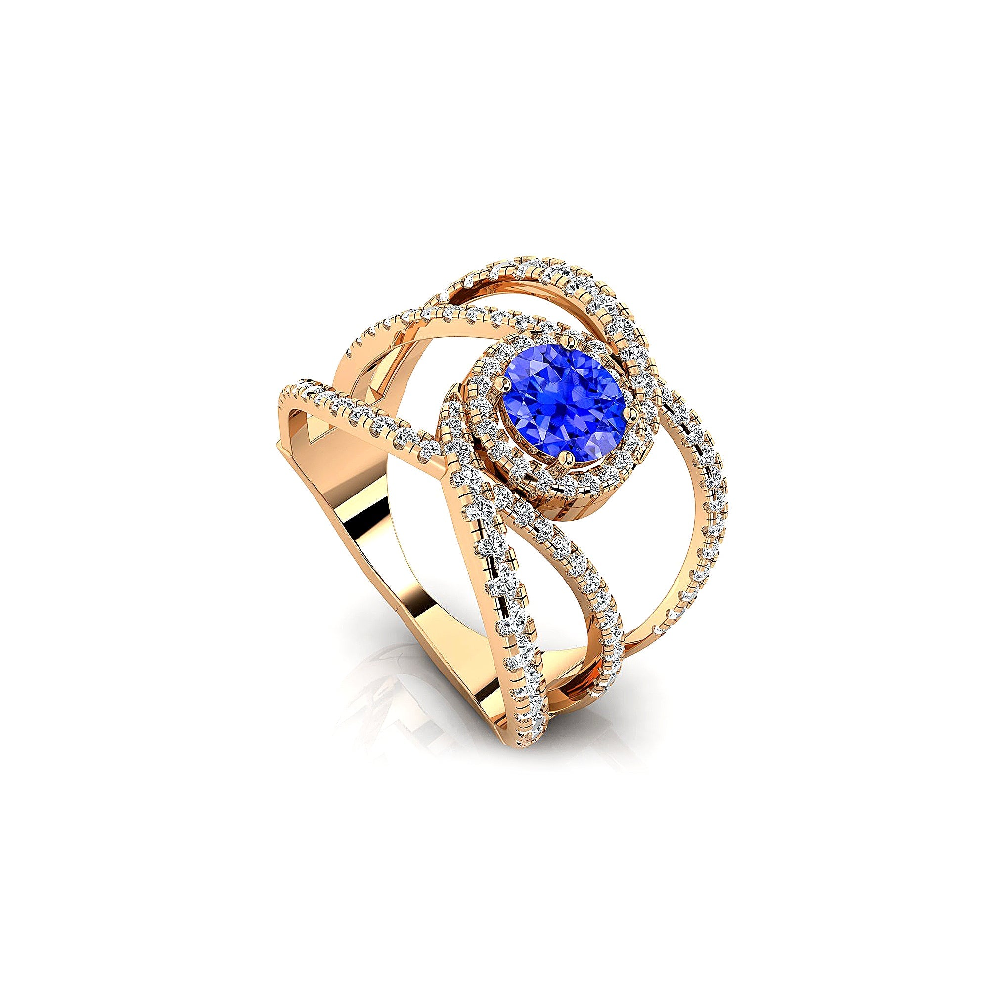 Solitaire Round Tanzanite Cocktail Diamond Ring - GeumJewels