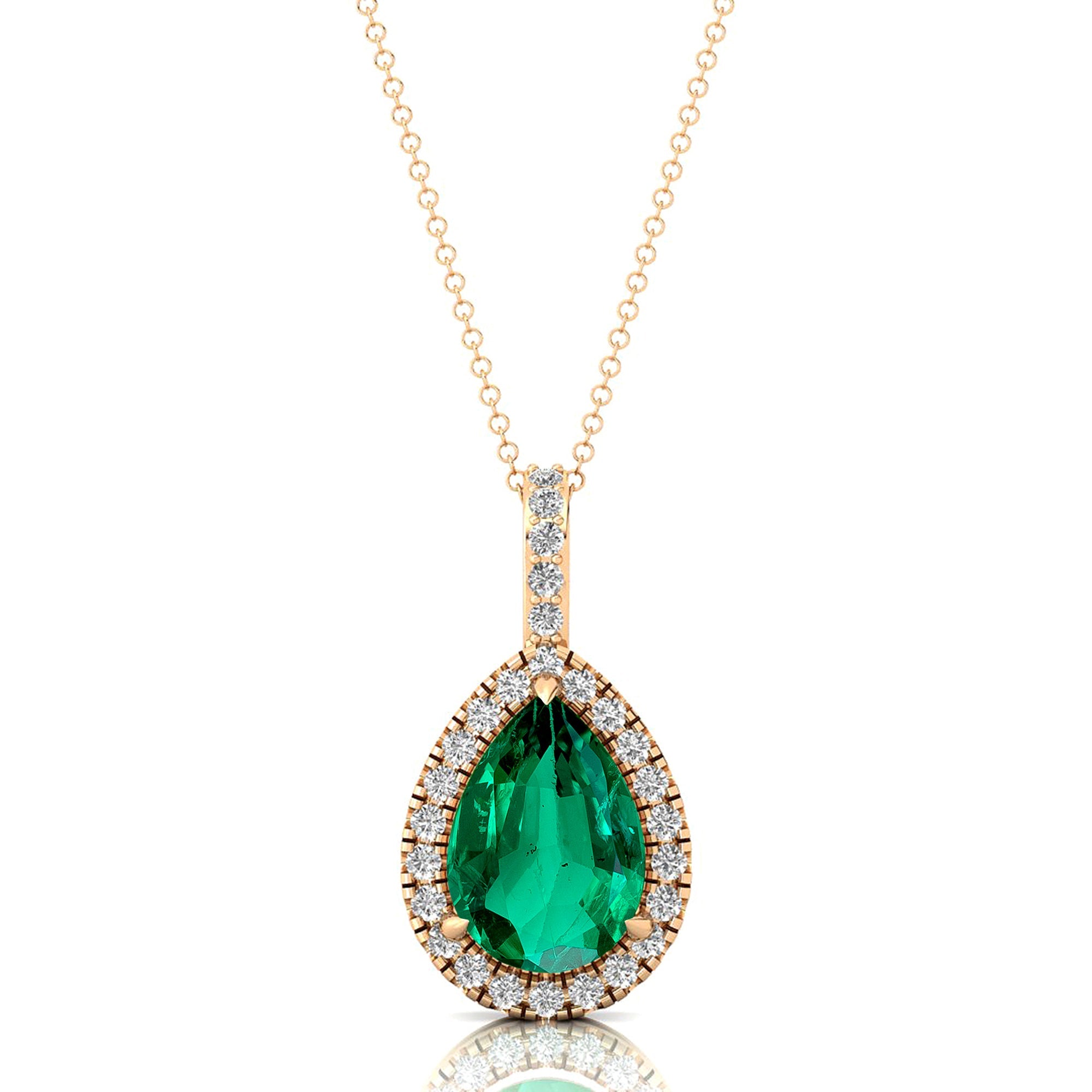 Emerald Teardrop Pendant with Diamond Halo - GeumJewels