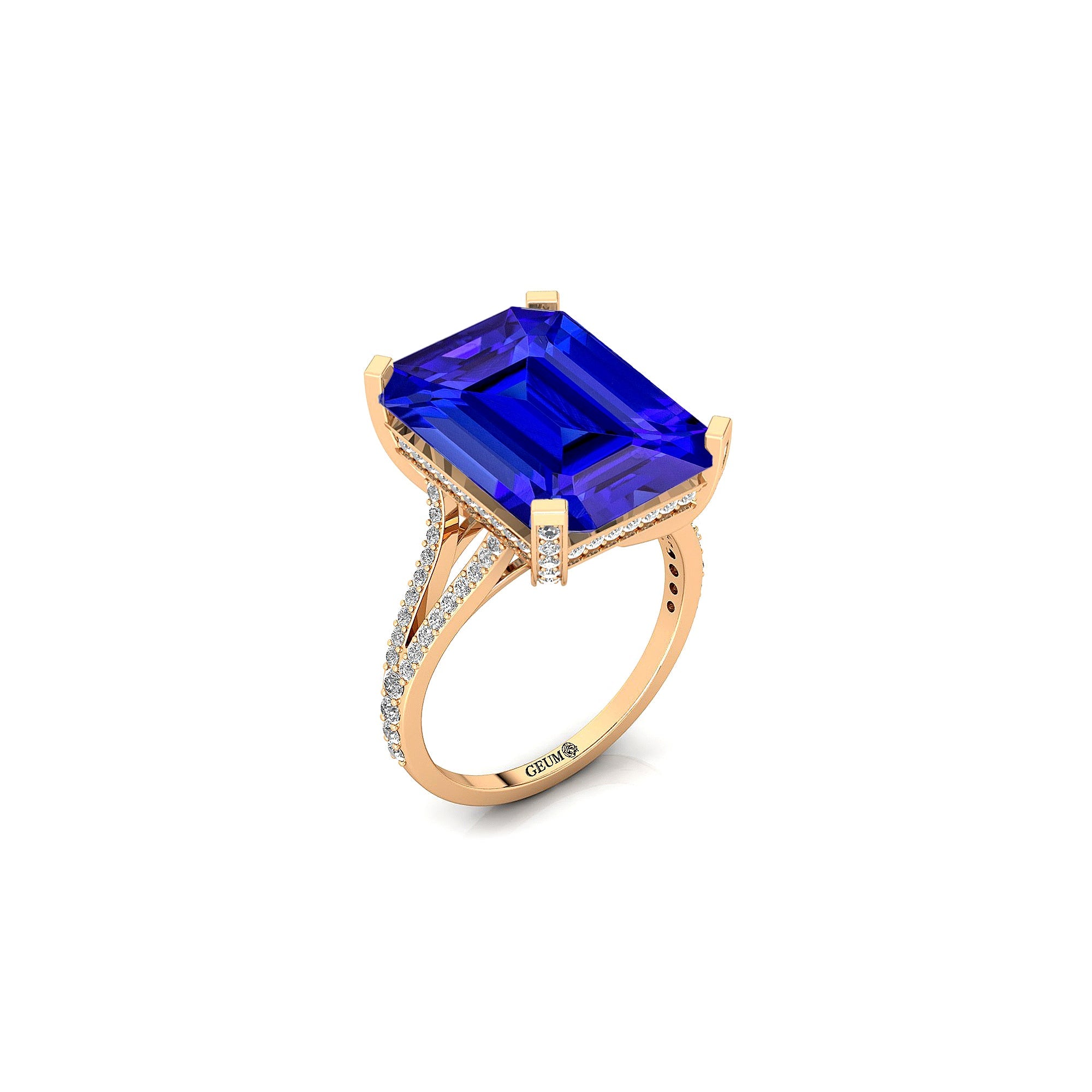 Emerald Cut Tanzanite Split Shank Engagement Ring with Diamonds - GeumJewels