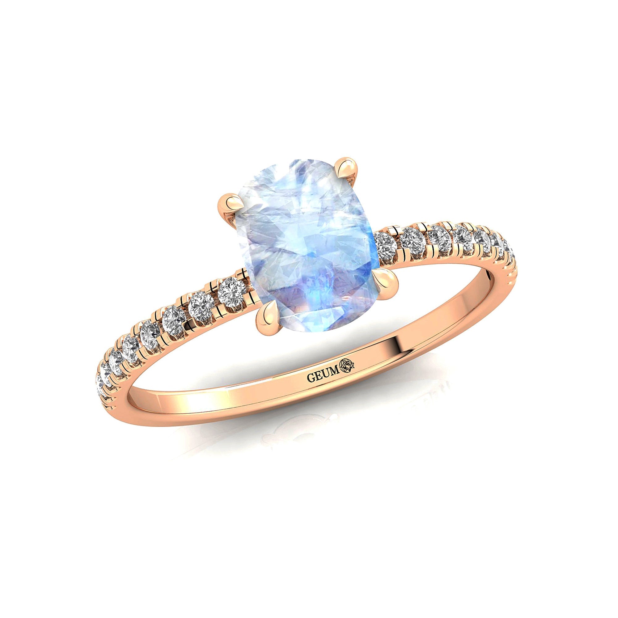 Long Cushion Moonstone Thin Diamond Promise Ring - GeumJewels