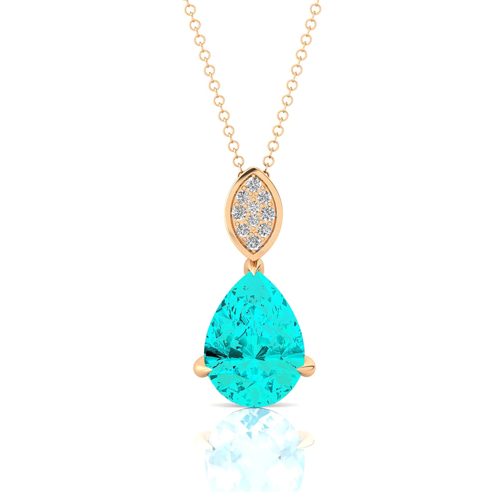 Illussion Set Diamond Pendant with Pear Cut Paraiba Tourmaline - GeumJewels