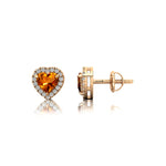 Heart Shaped Citrine Halo Diamond Stud Earrings - GeumJewels