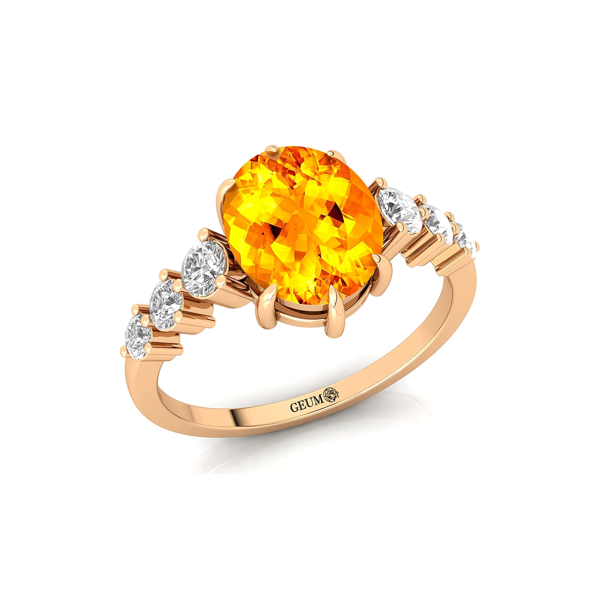 Oval Cut Citrine with Graduated Diamonds Ring - GeumJewels