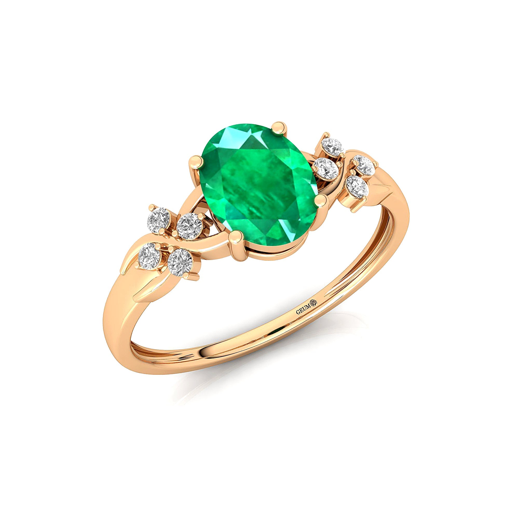 Criss Cross Diamond Ring with Oval Cut Emerald - GeumJewels