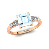 Princess Cut Aquamarine Graduating Accent Diamond Ring - GeumJewels