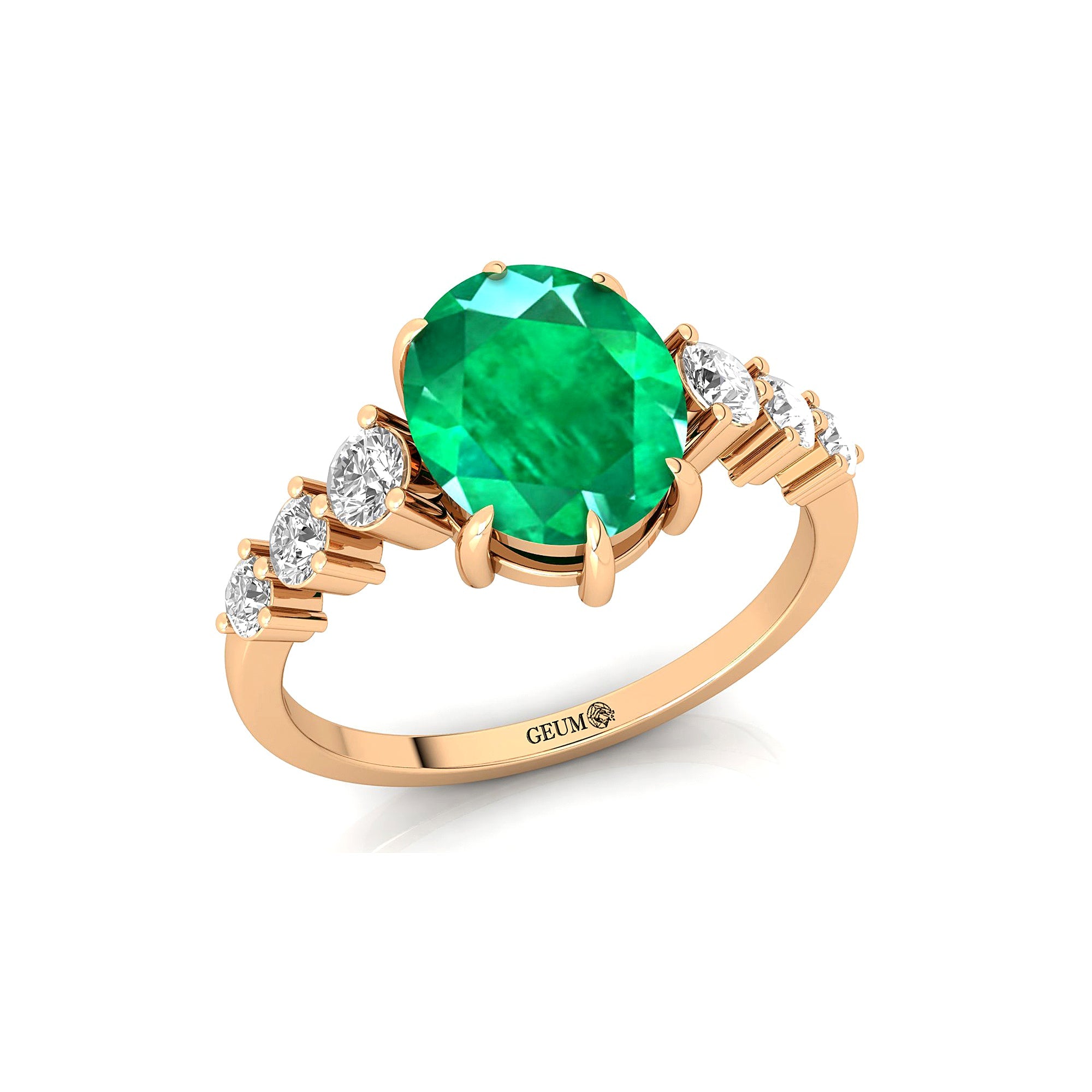 Oval Cut Emerald with Graduated Diamonds Ring - GeumJewels