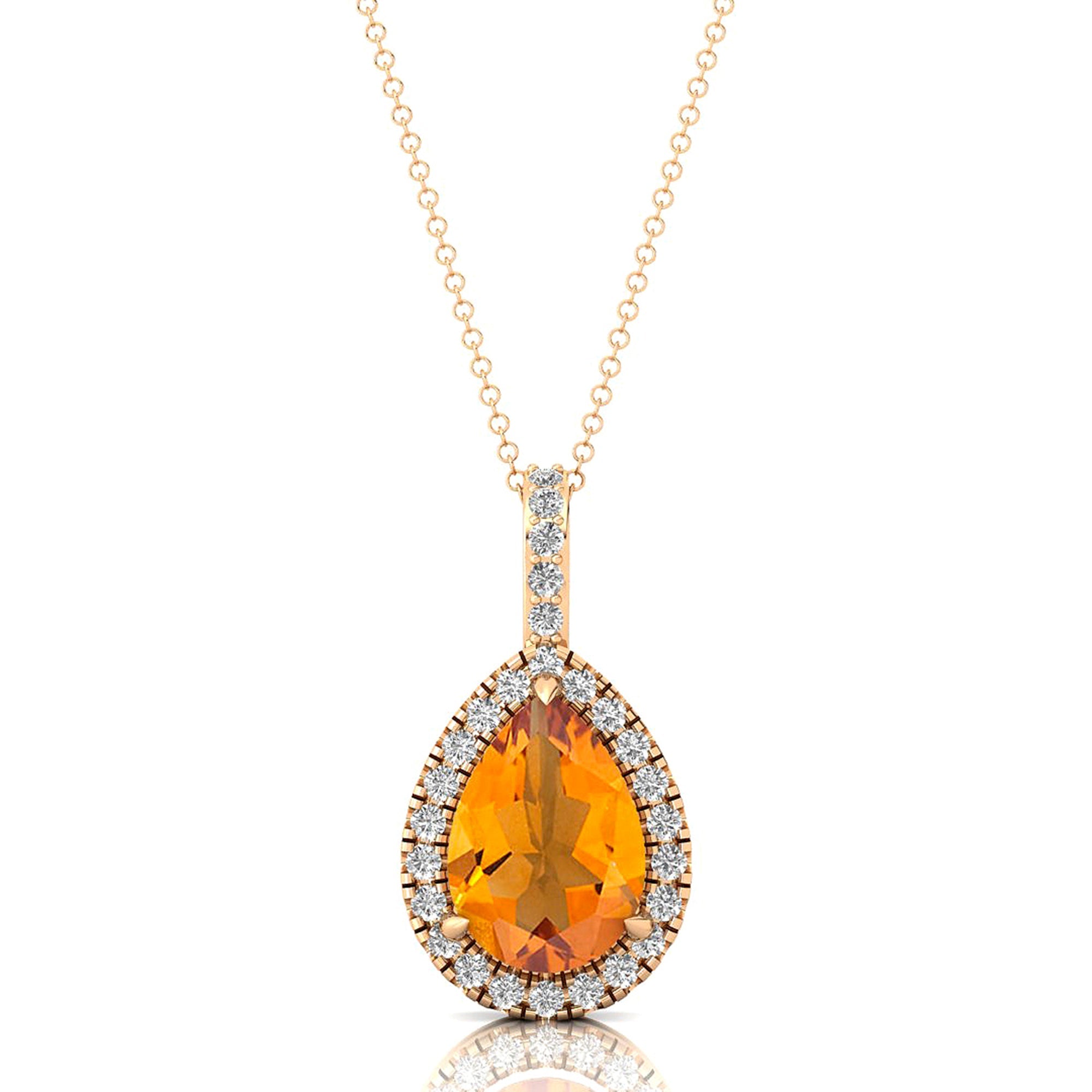 Citrine Teardrop Pendant with Diamond Halo - GeumJewels