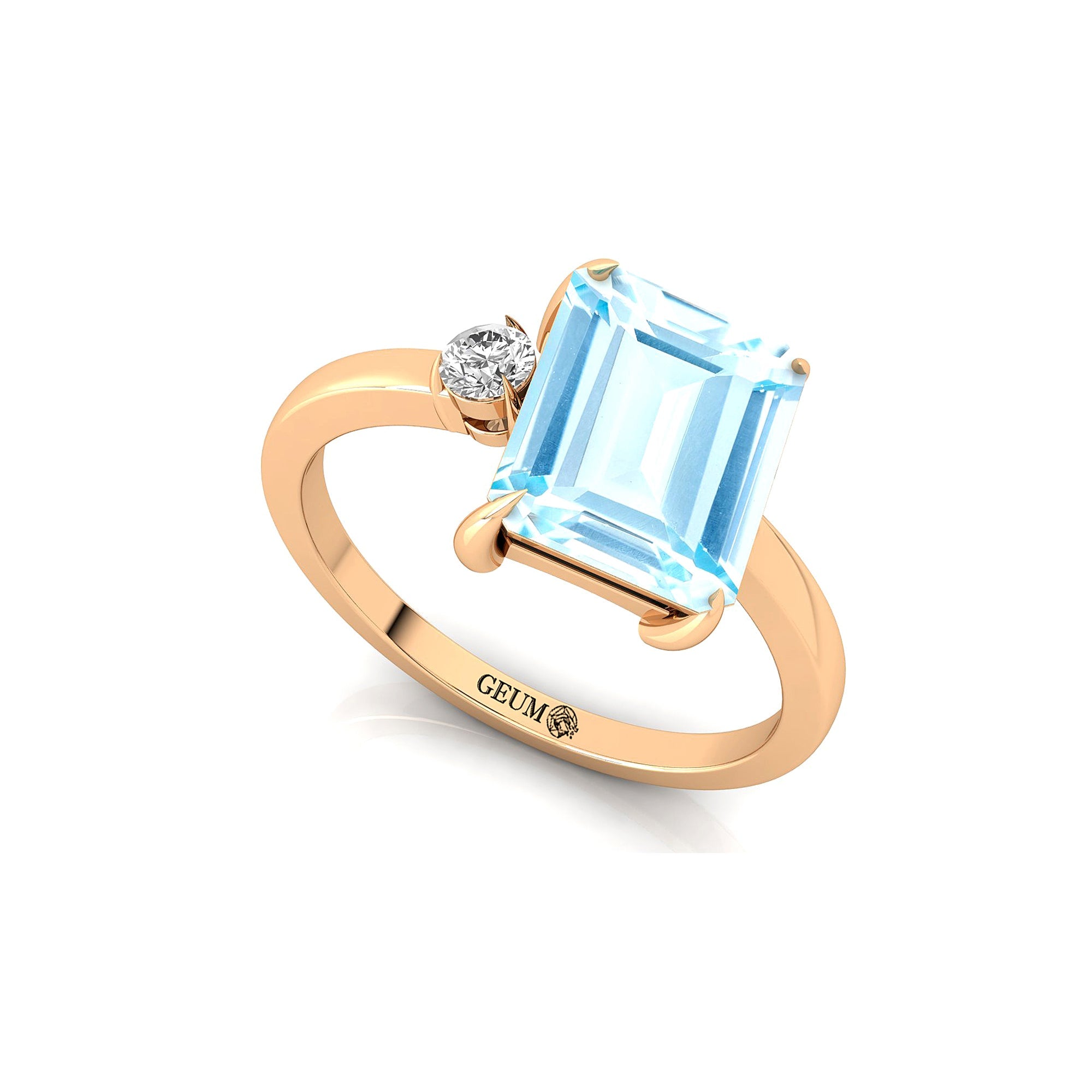 Emerald Shaped Aquamarine with 3mm Accent Solitaire Engagement Ring - GeumJewels