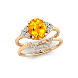 Citrine Solitaire Gold Ring With Stackable Diamond Band - GeumJewels
