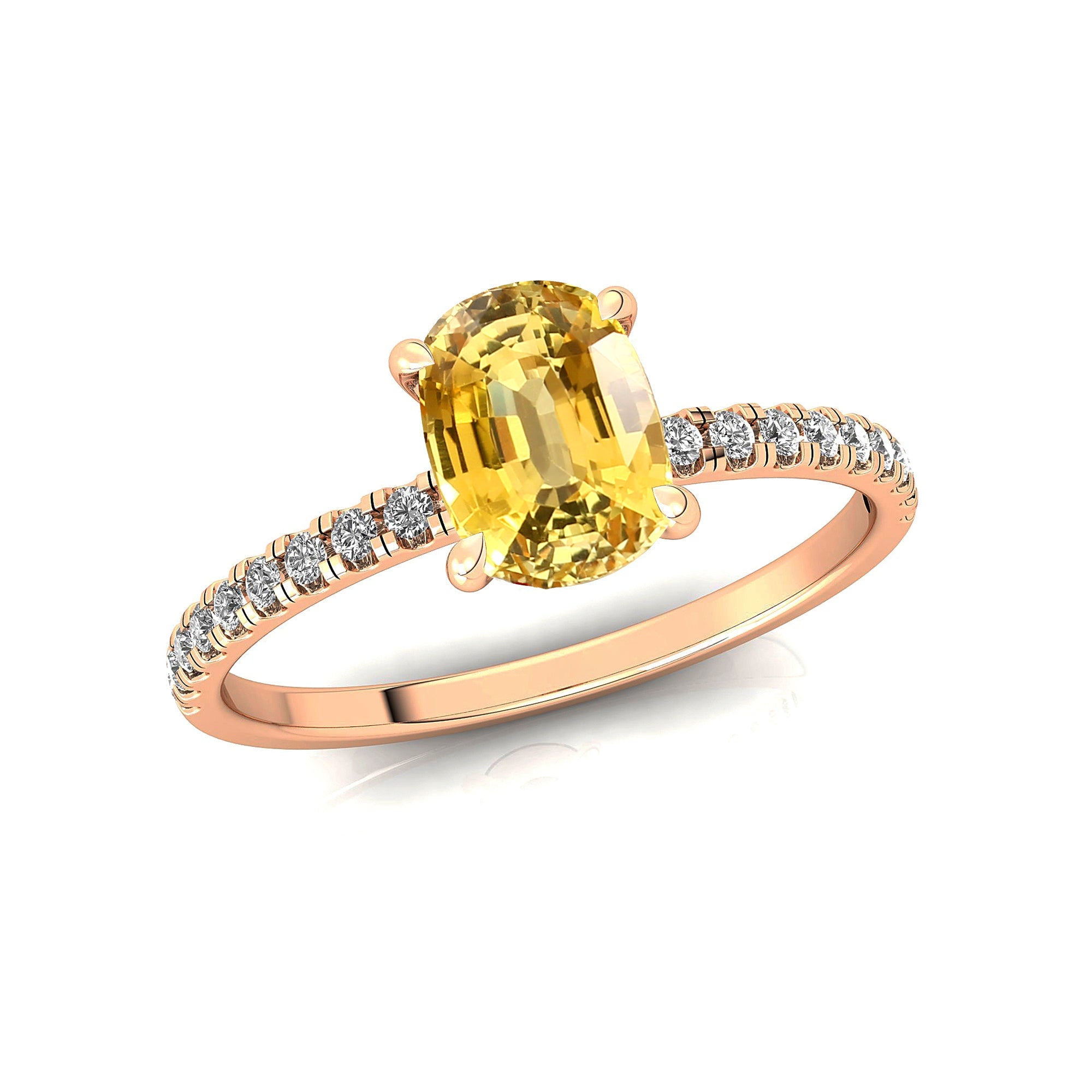 Long Cushion Yellow Sapphire Thin Diamond Promise Ring - GeumJewels