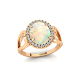 Vintage Love Inspired Oval Opal Halo Diamond Engagement Ring - GeumJewels