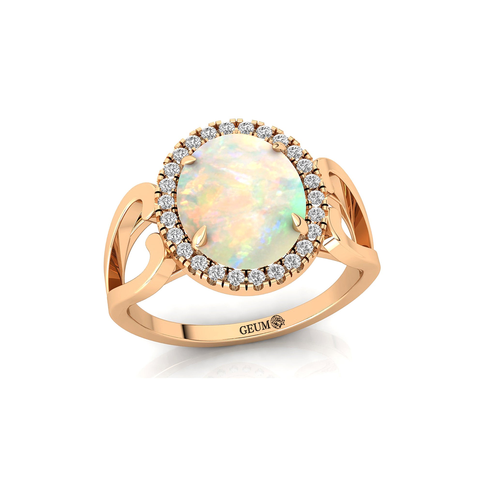Vintage Love Inspired Oval Opal Halo Diamond Engagement Ring - GeumJewels