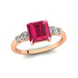 Princess Cut Pink Sapphire Graduating Accent Diamond Ring - GeumJewels