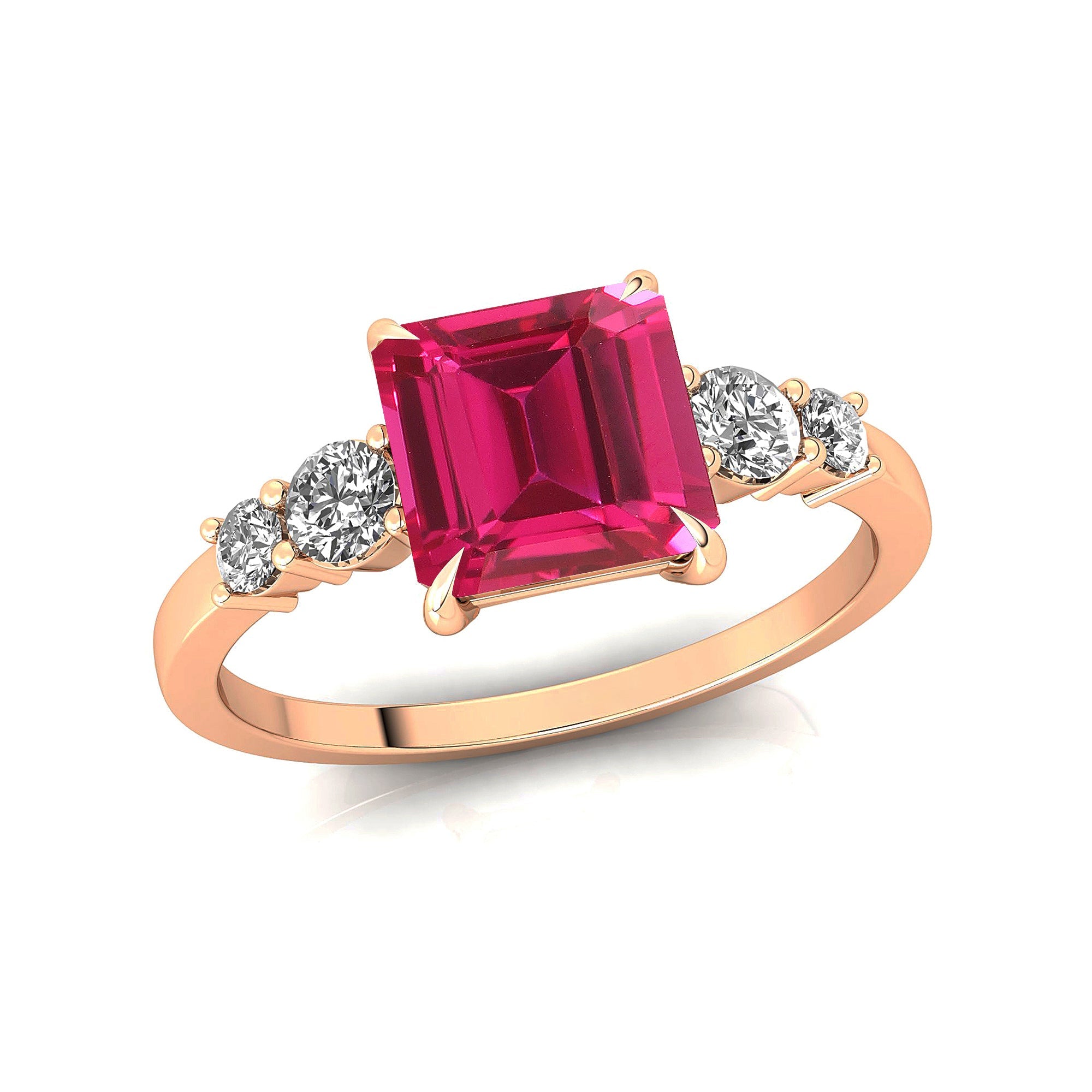 Princess Cut Pink Sapphire Graduating Accent Diamond Ring - GeumJewels