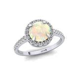 Classic Round Halo Diamonds with Solitaire Opal Engagement Ring - GeumJewels