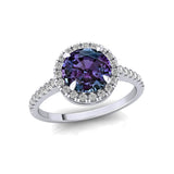 Classic Round Halo Diamonds with Solitaire Alexandrite Engagement Ring - GeumJewels