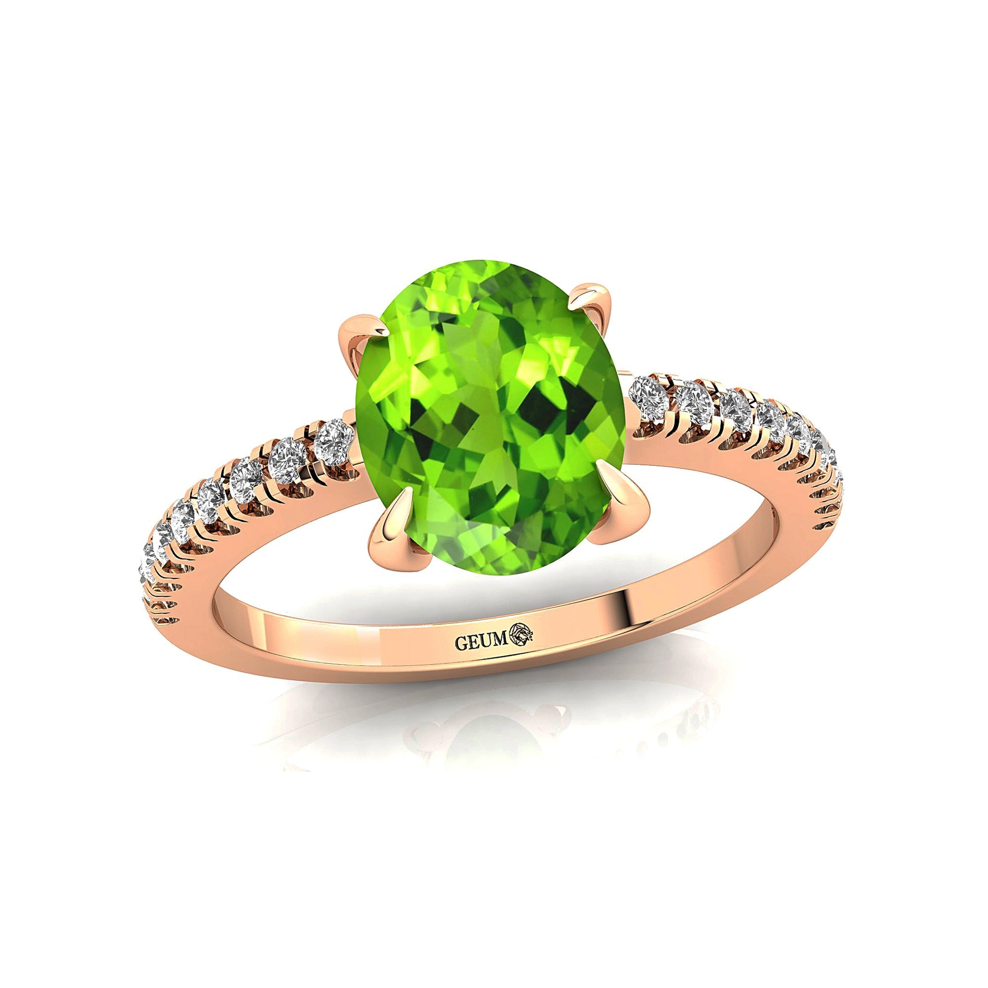 Oval Solitaire Peridot with Accent Diamonds Engagement Ring - GeumJewels