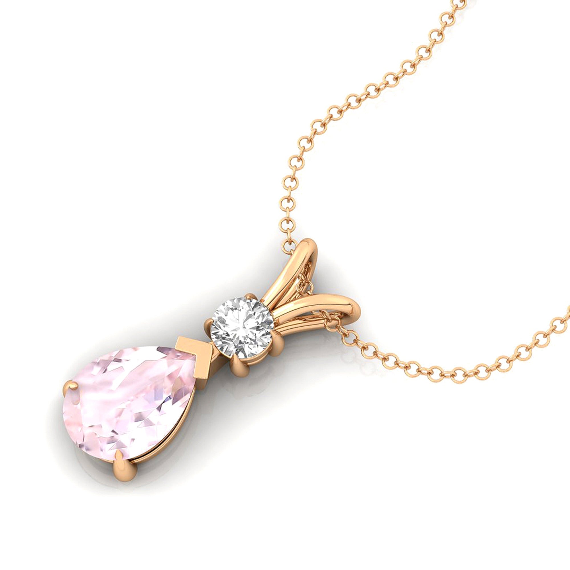 Morganite Teardrop Pendant with Solitaire Diamond - GeumJewels