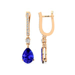 Lever Back Diamond Drop Earrings with Pear Cut Tanzanite - GeumJewels