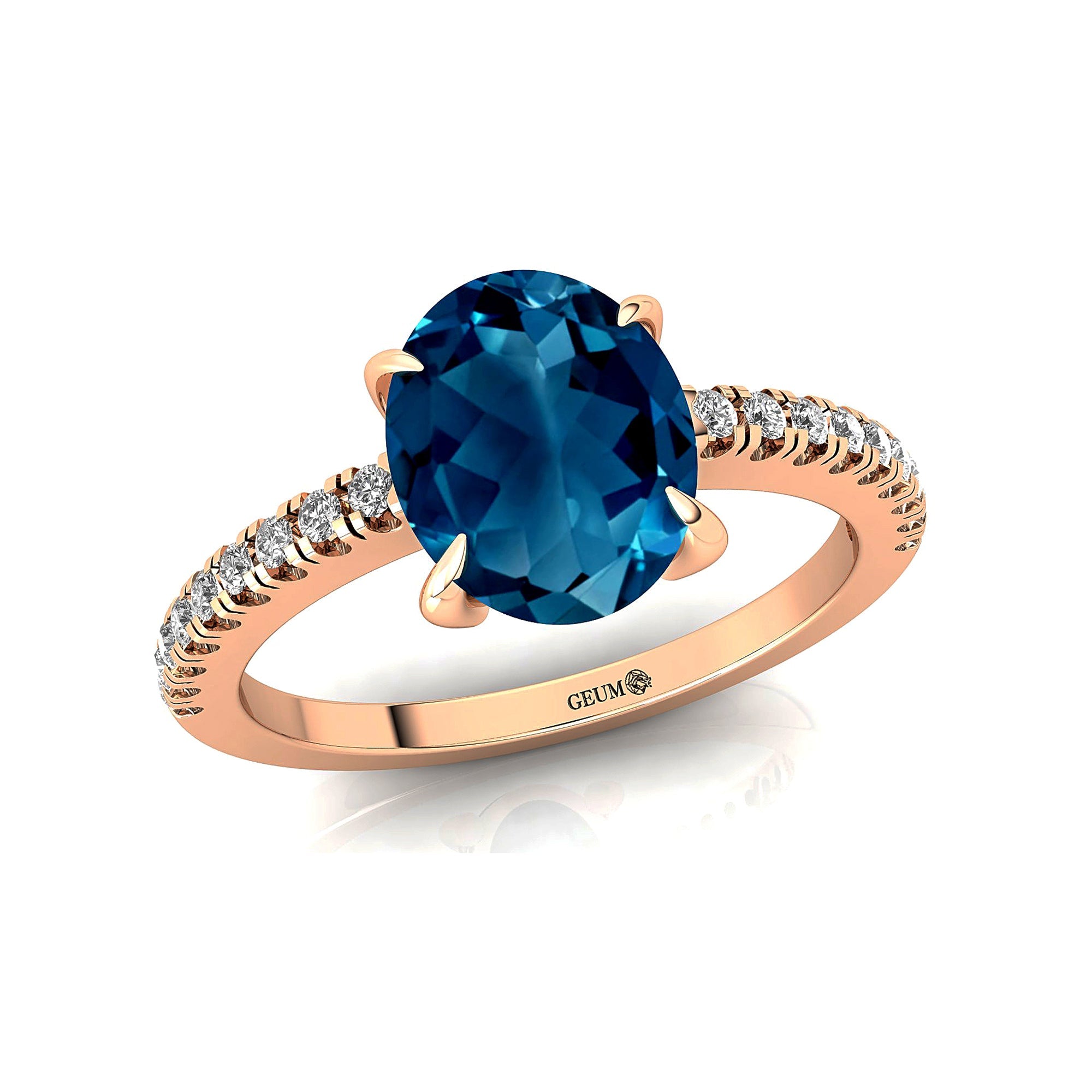 Oval Solitaire London Blue Topaz with Accent Diamonds Engagement Ring - GeumJewels