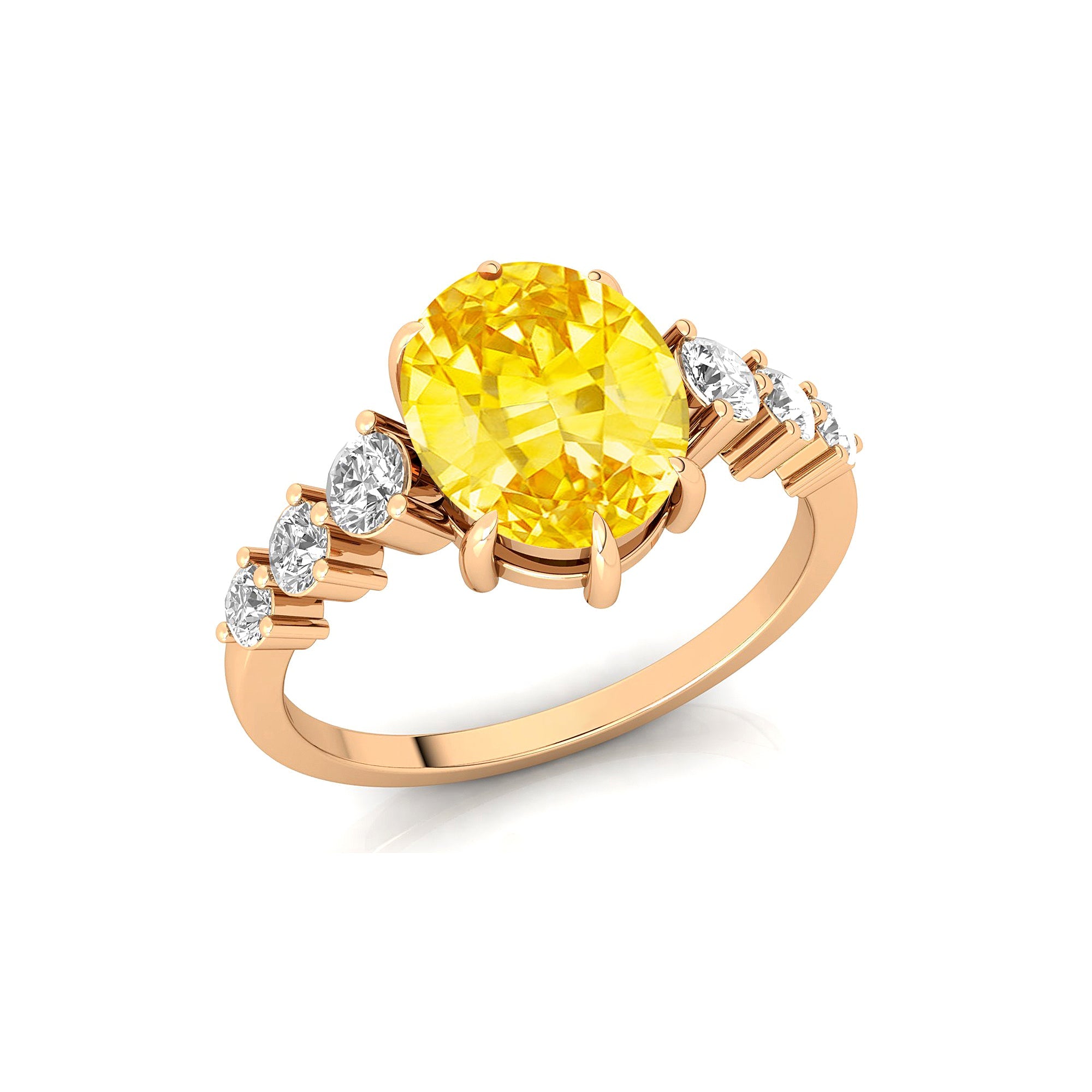 Oval Cut Yellow Sapphire with Graduated Diamonds Ring - GeumJewels