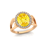 Vintage Love Inspired Oval Yellow Sapphire Halo Diamond Engagement Ring - GeumJewels