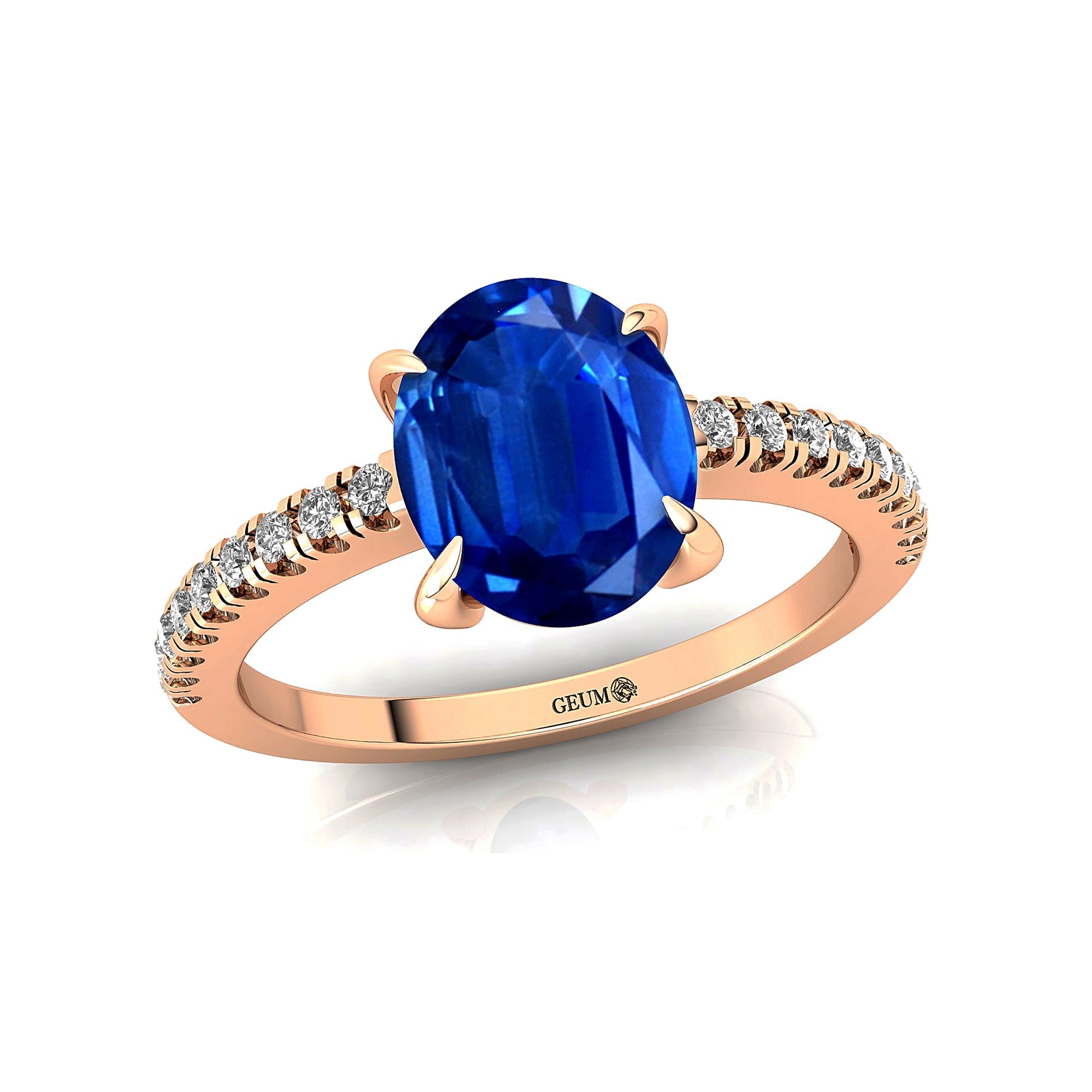 Oval Solitaire Blue Sapphire with Accent Diamonds Engagement Ring - GeumJewels