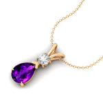 Amethyst Teardrop Pendant with Solitaire Diamond - GeumJewels