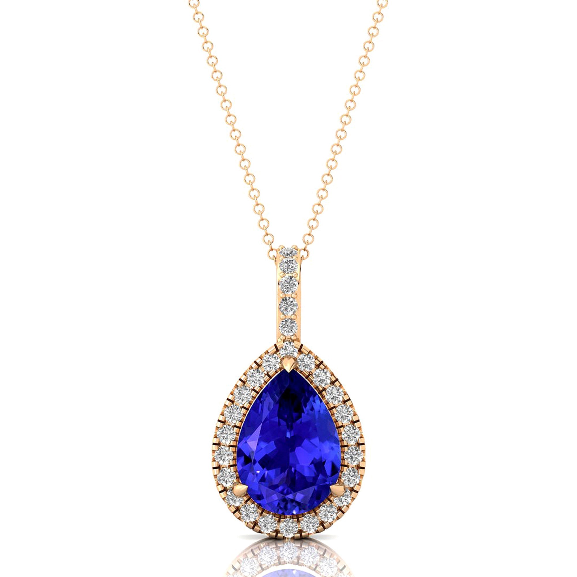 Tanzanite Teardrop Pendant with Diamond Halo - GeumJewels
