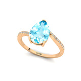 Twisted Up Down Band Pear Shaped Aquamarine Ring with Accent Diamonds - GeumJewels