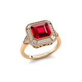 Vintage Style Square Cut Ruby Diamond Ring - GeumJewels