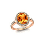 Oval Solitaire Citrine Halo Diamond Engagement Ring - GeumJewels