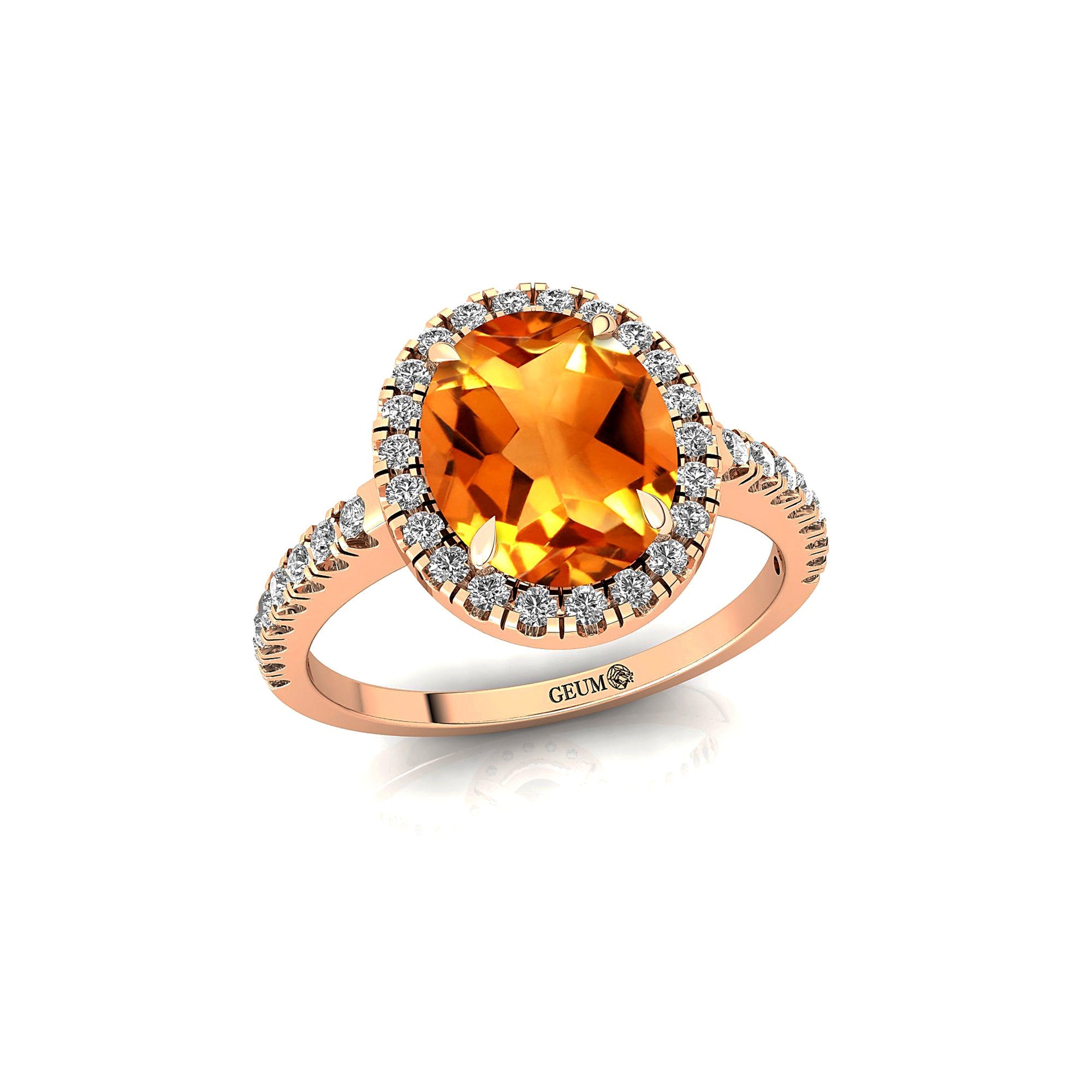 Oval Solitaire Citrine Halo Diamond Engagement Ring - GeumJewels