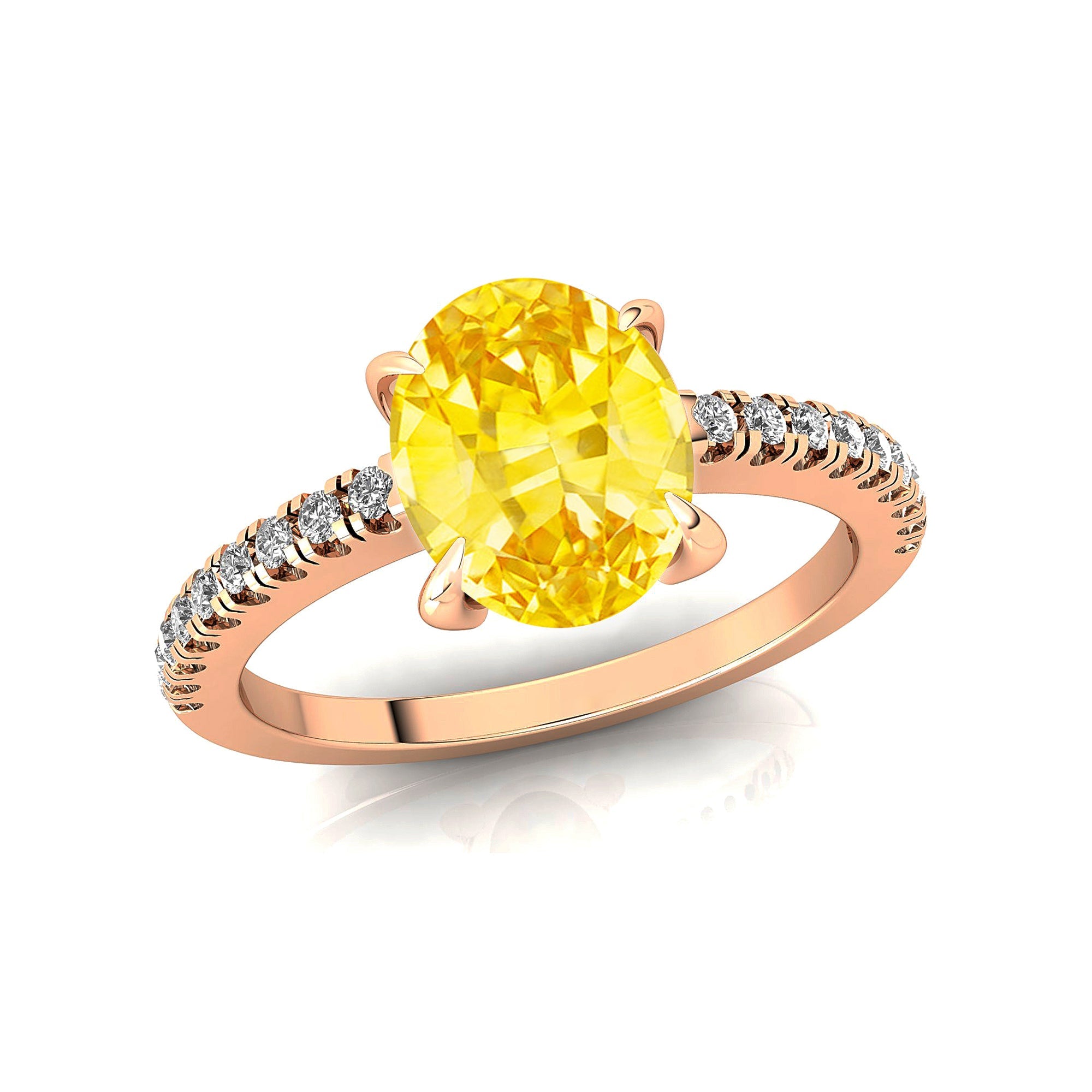 Oval Solitaire Yellow Sapphire with Accent Diamonds Engagement Ring - GeumJewels