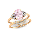 Morganite Gold Ring With Stackable Diamond Band - GeumJewels
