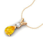 Yellow Sapphire Teardrop Pendant with Solitaire Diamond - GeumJewels