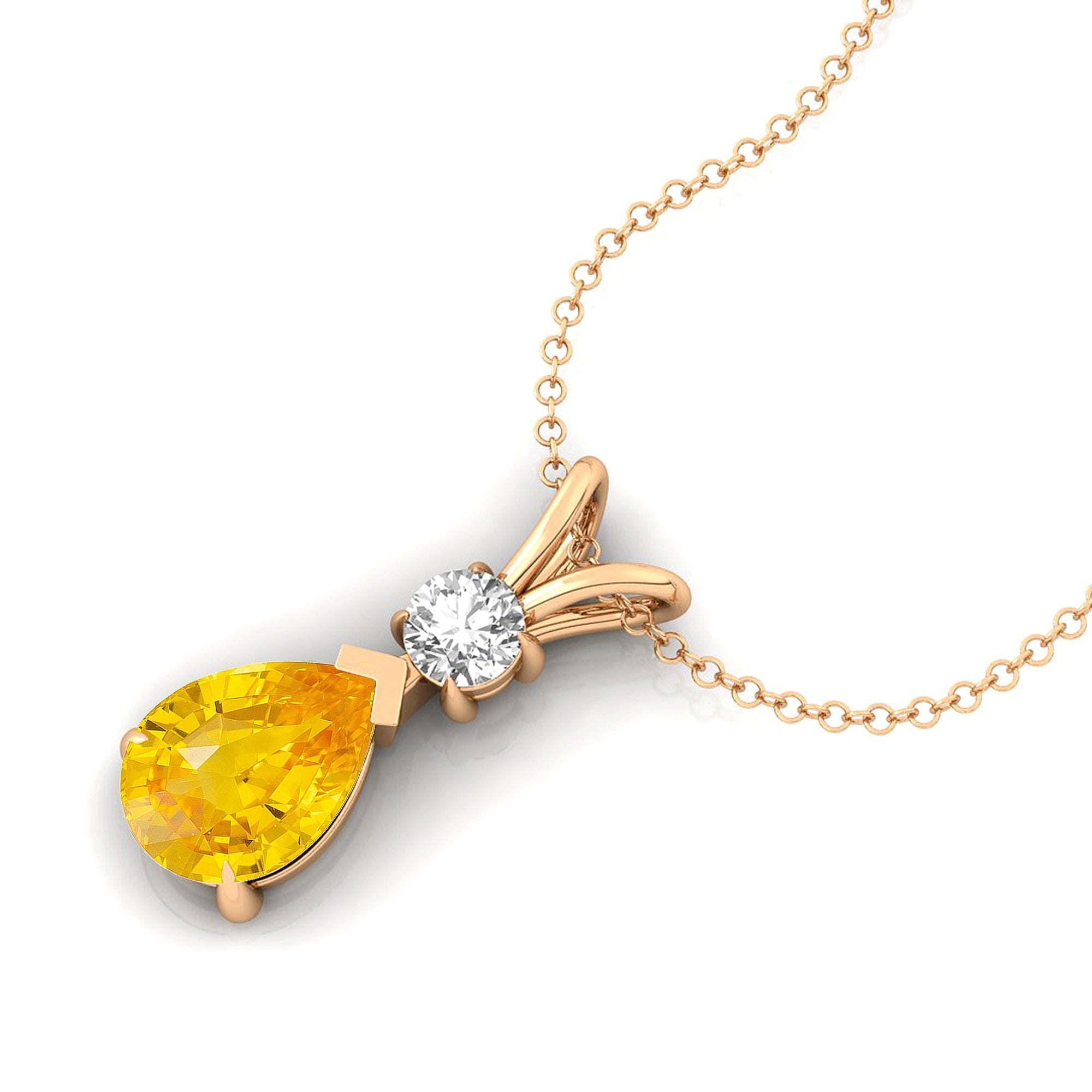 Yellow Sapphire Teardrop Pendant with Solitaire Diamond - GeumJewels
