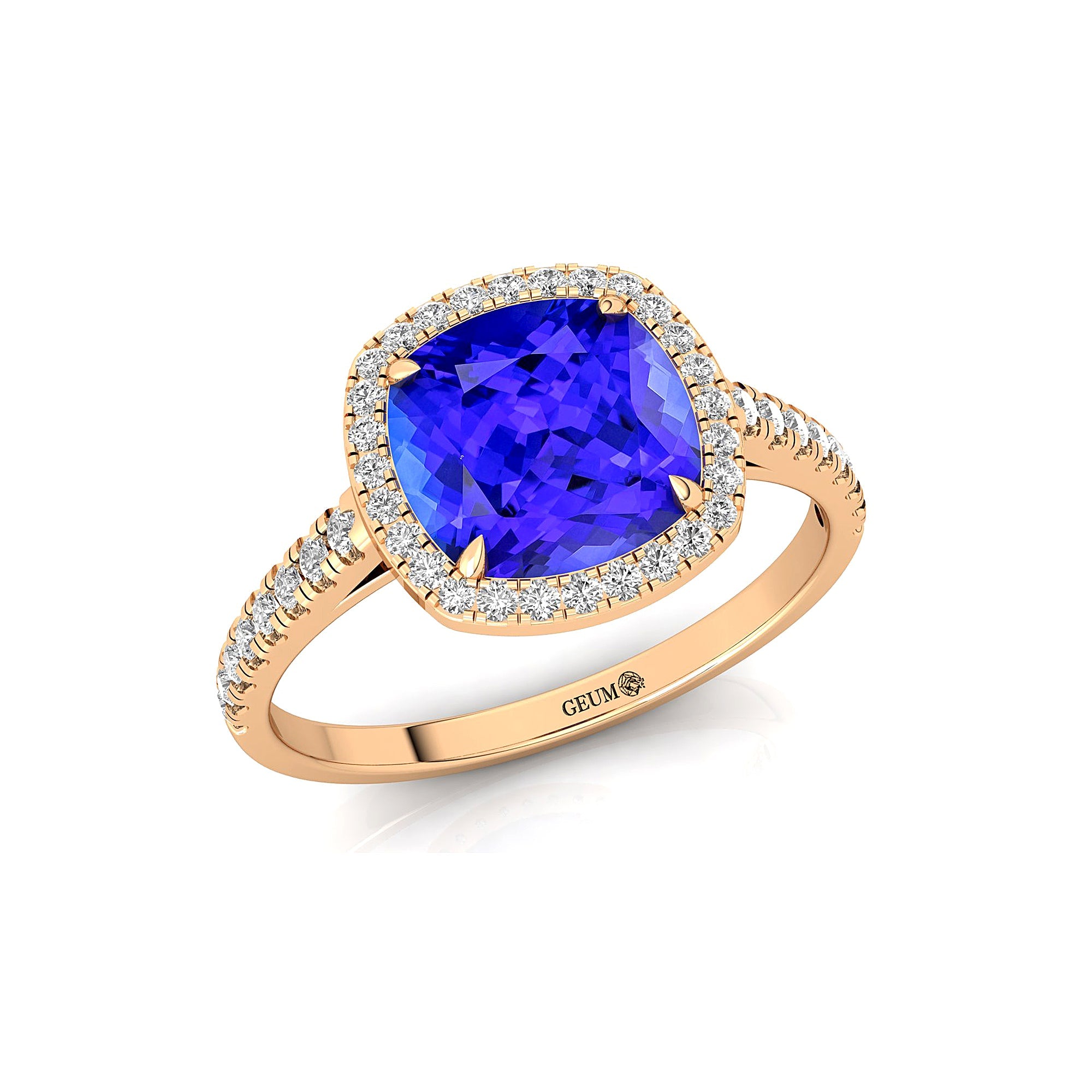 Halo Diamond Engagement Ring with Cushion Cut Tanzanite - GeumJewels