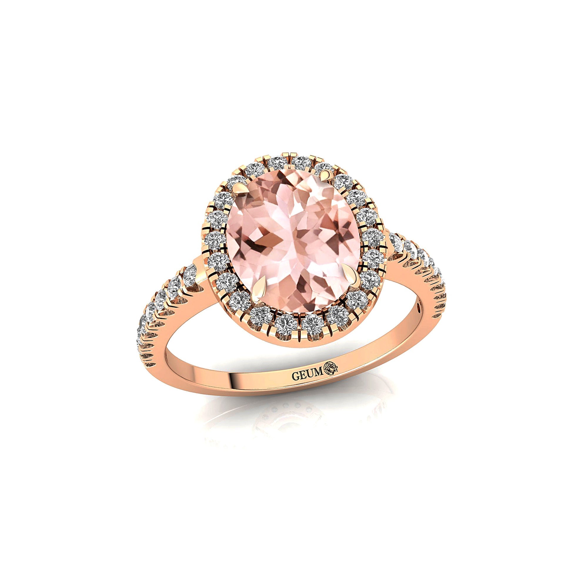 Oval Solitaire Morganite Halo Diamond Engagement Ring - GeumJewels