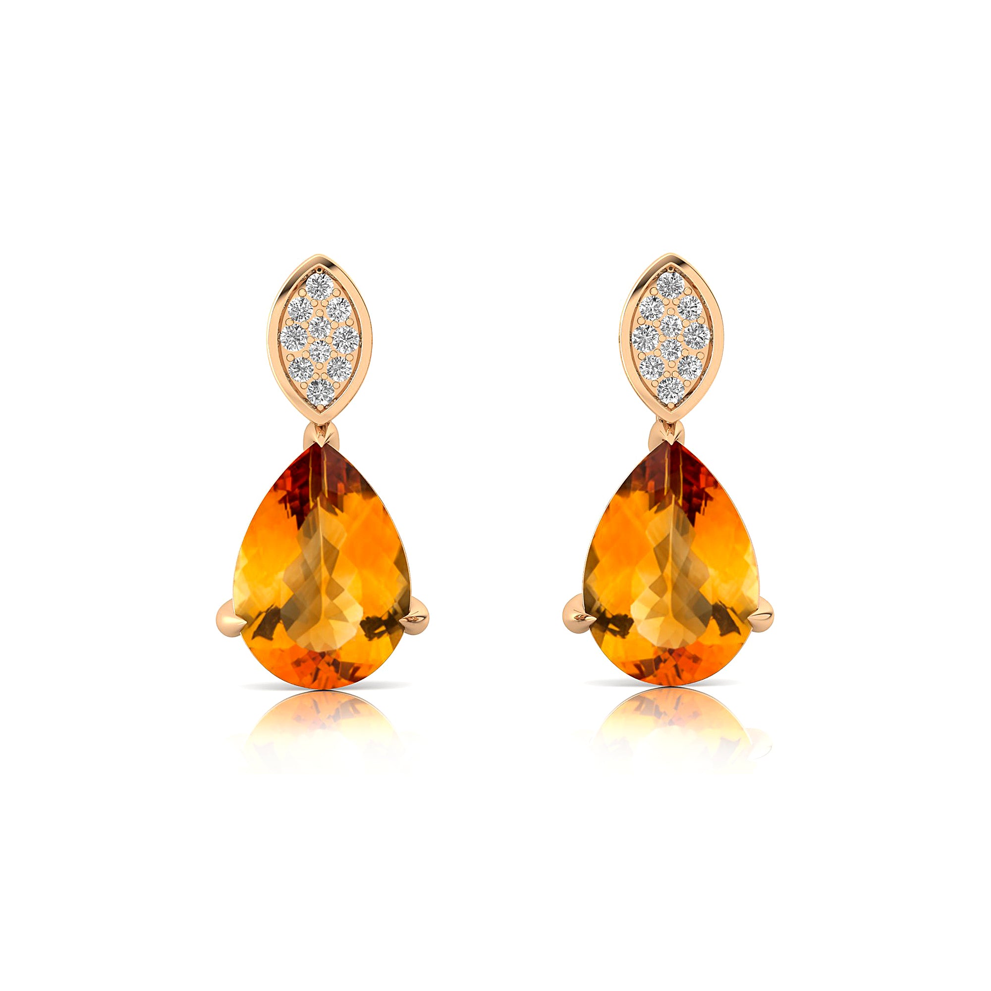 Illussion Set Diamond Earrings with Pear Cut Citrine - GeumJewels
