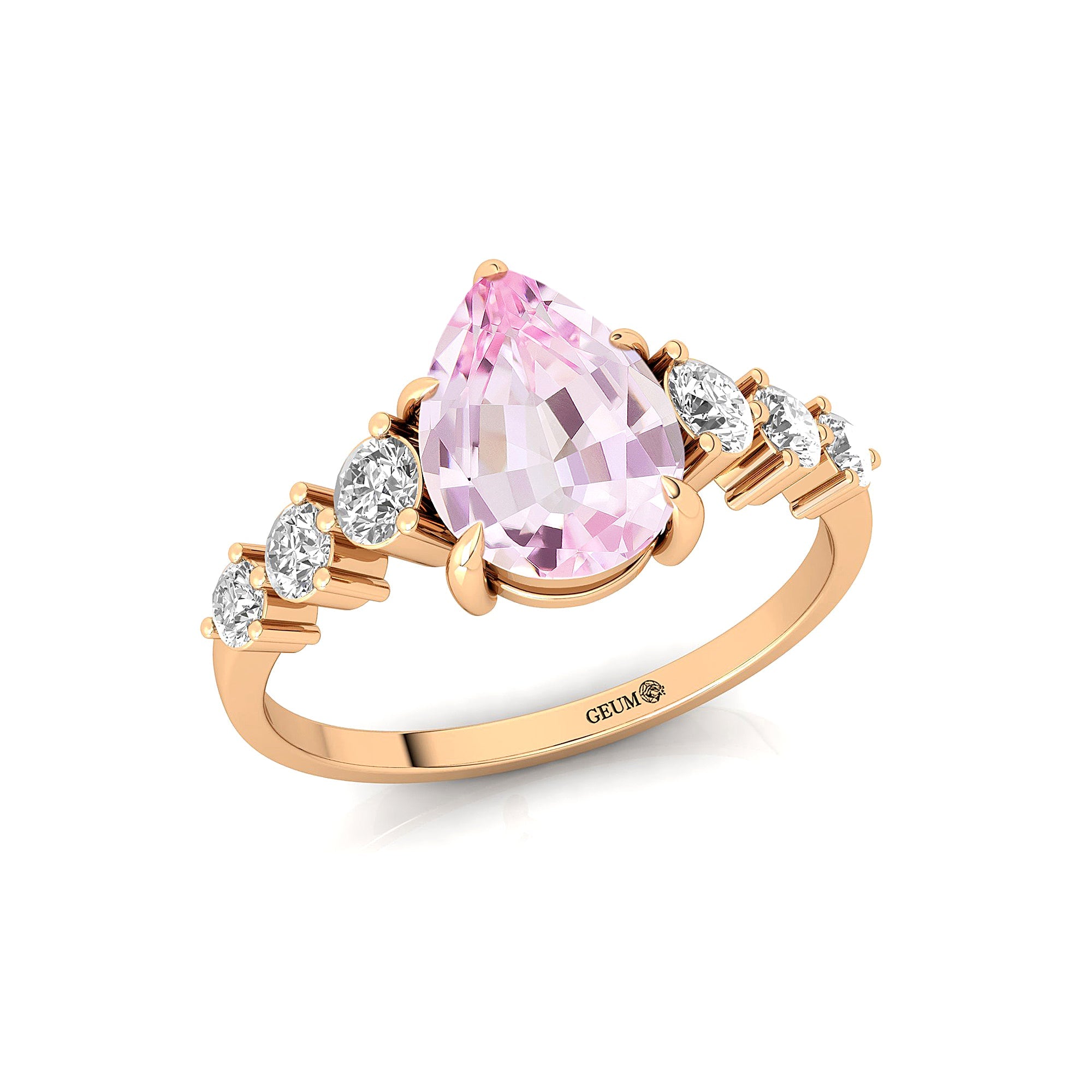 Pear Cut Morganite with Graduated Diamonds Ring - GeumJewels