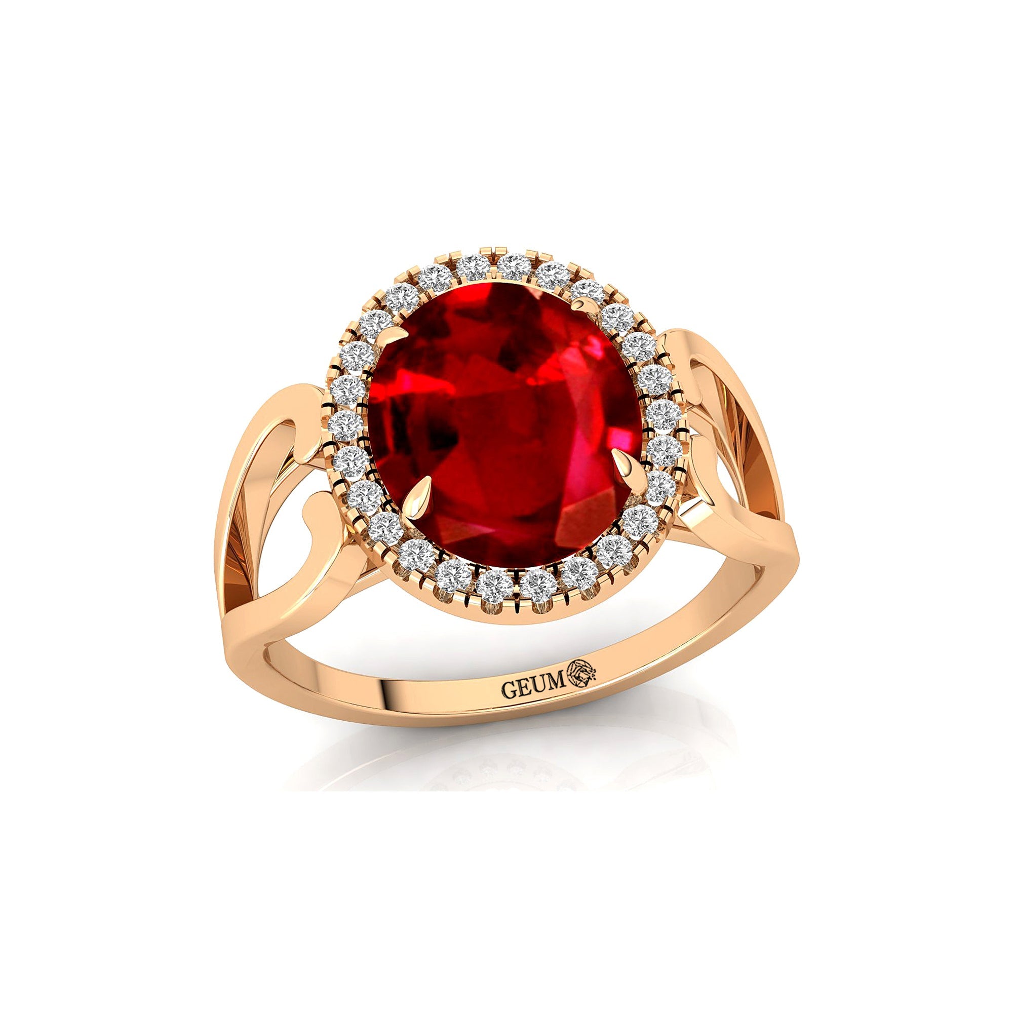 Vintage Love Inspired Oval Ruby Halo Diamond Engagement Ring - GeumJewels