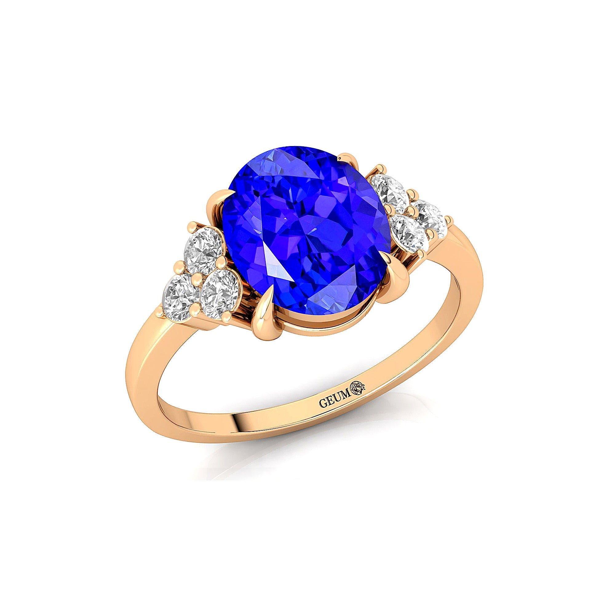 Trio Diamond Engagement Ring with Oval Cut Tanzanite - GeumJewels