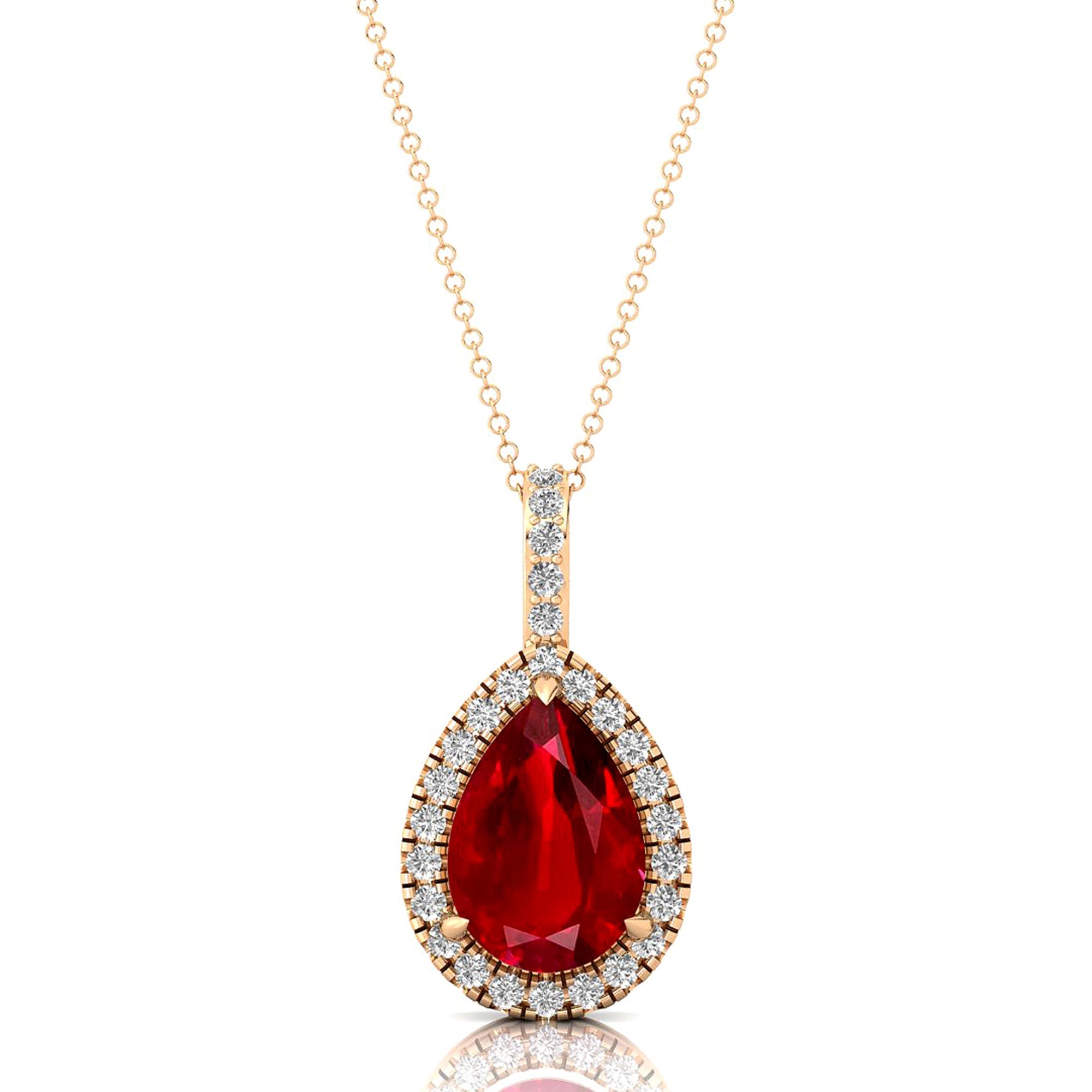 Ruby Teardrop Pendant with Diamond Halo - GeumJewels